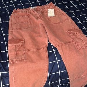Free People Red Rust Cargo Denim Pants